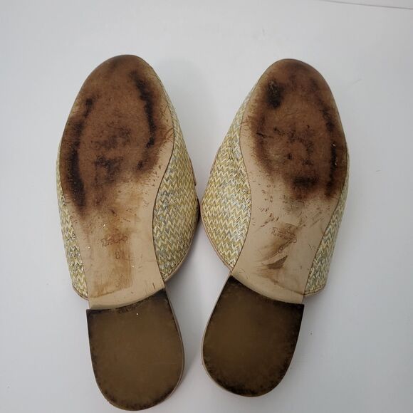 COACH Stassi Raffia Mules Womens 8 Neutral Gold Weave Slip On Tassle Flats - Picture 10 of 10